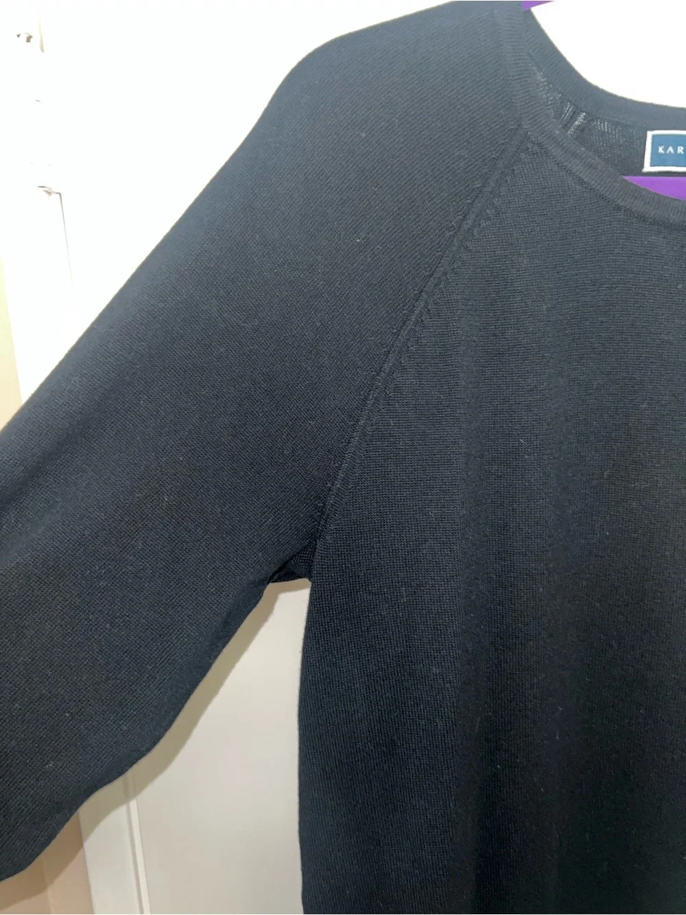 Karen Scott Black Long-Sleeve Crewneck Knit Sweater
